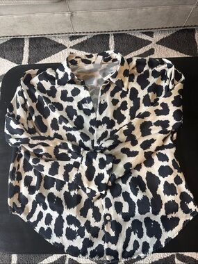H&M Black and White Leopard Print Silk-Look Blouse